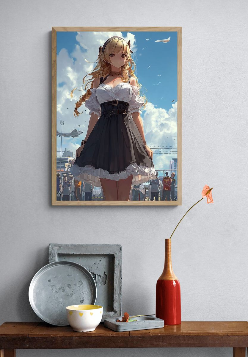 Anime Girl in Dress — Digital Art Print. — room view 3