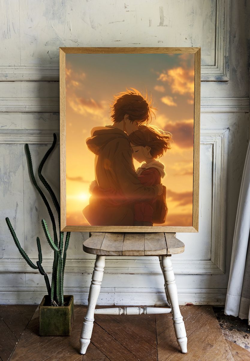Sunset Embrace — Anime Print. — room view 1