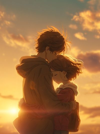 Sunset Embrace — Anime Print. poster