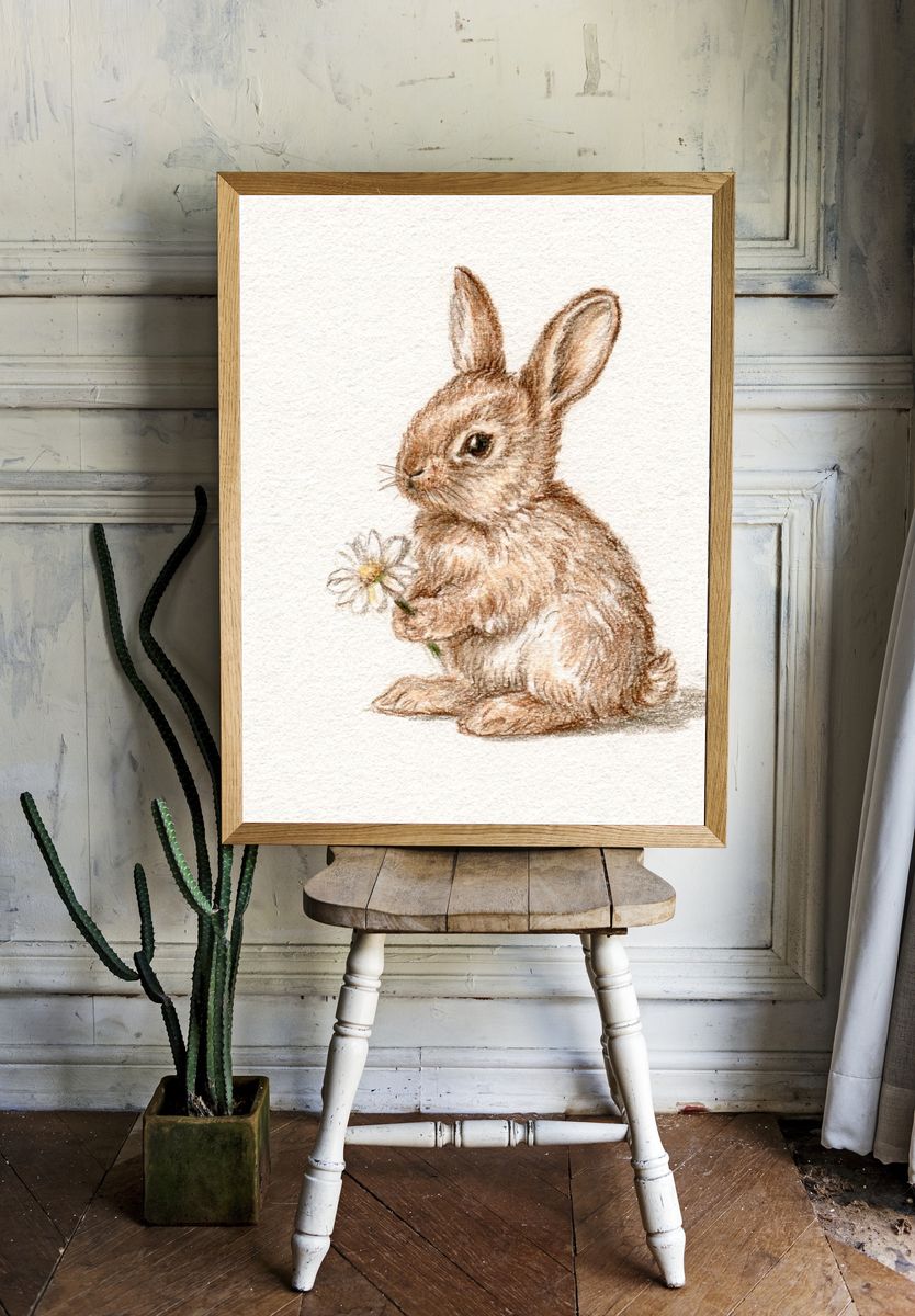 Baby Rabbit Watercolor Poster. — room view 1