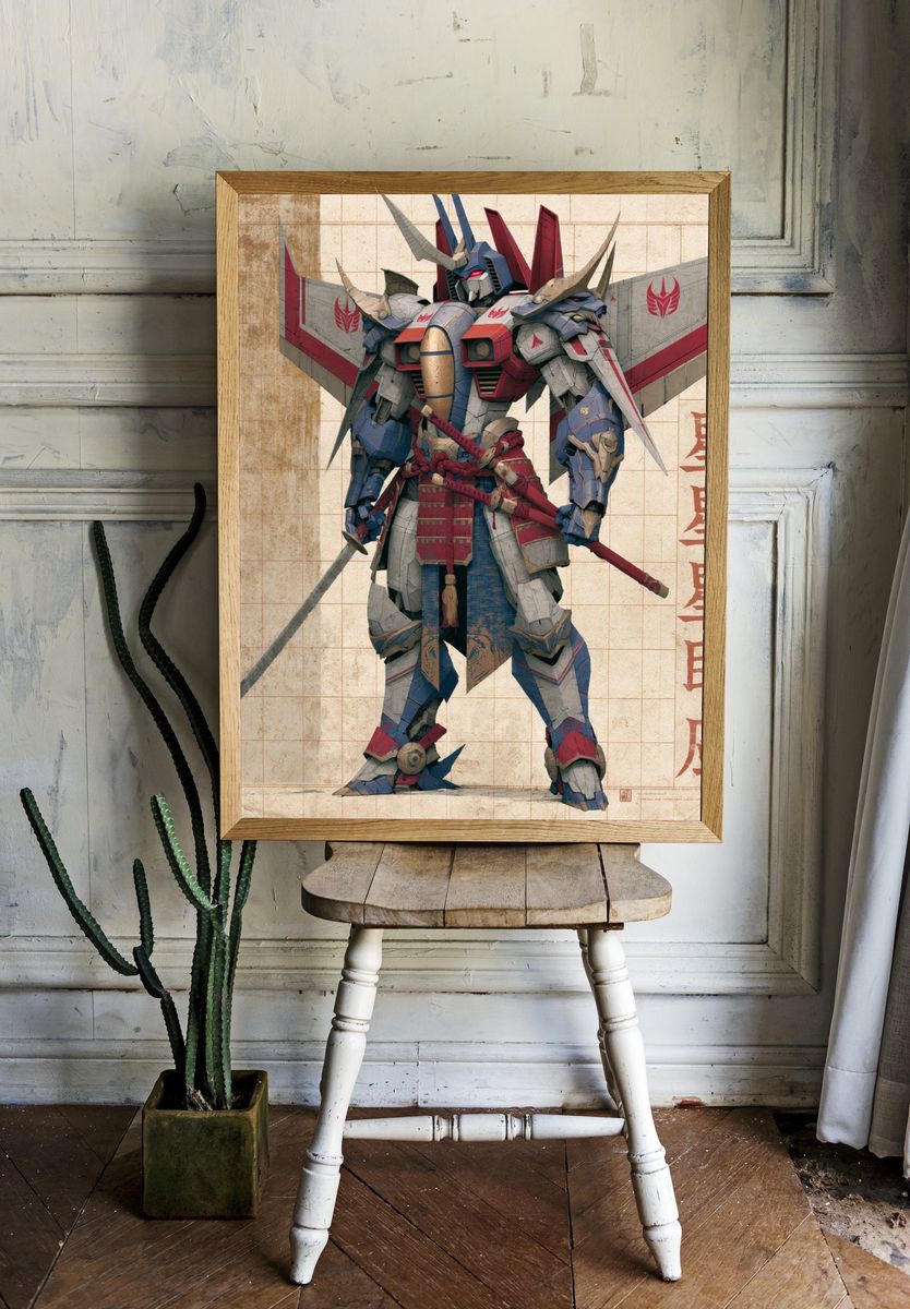 Samurai Mecha Digital Art Print. room preview