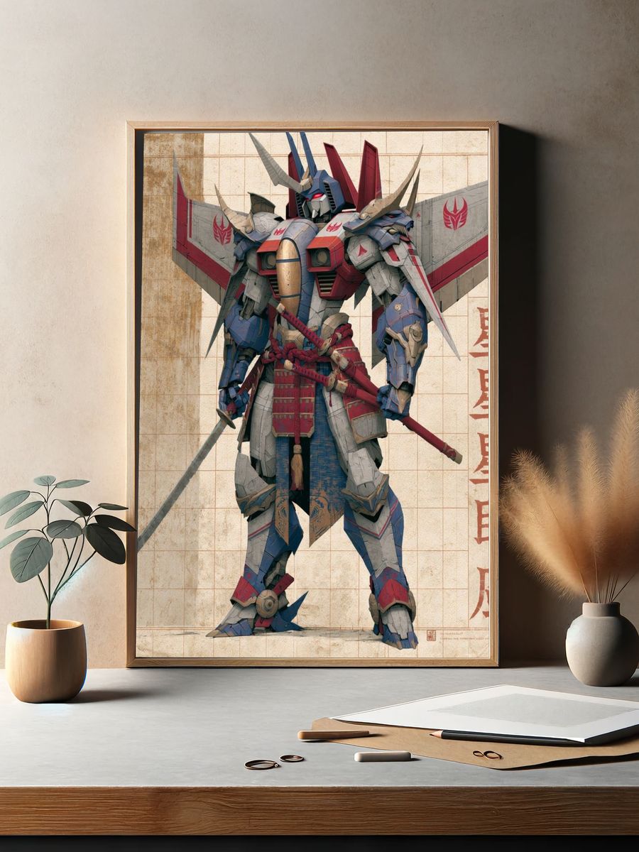 Samurai Mecha Digital Art Print. — room view 2