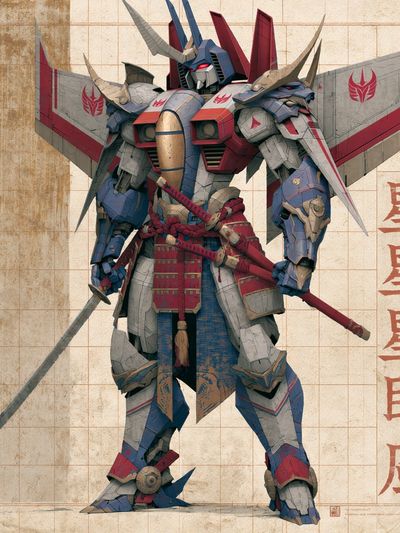 Samurai Mecha Digital Art Print.