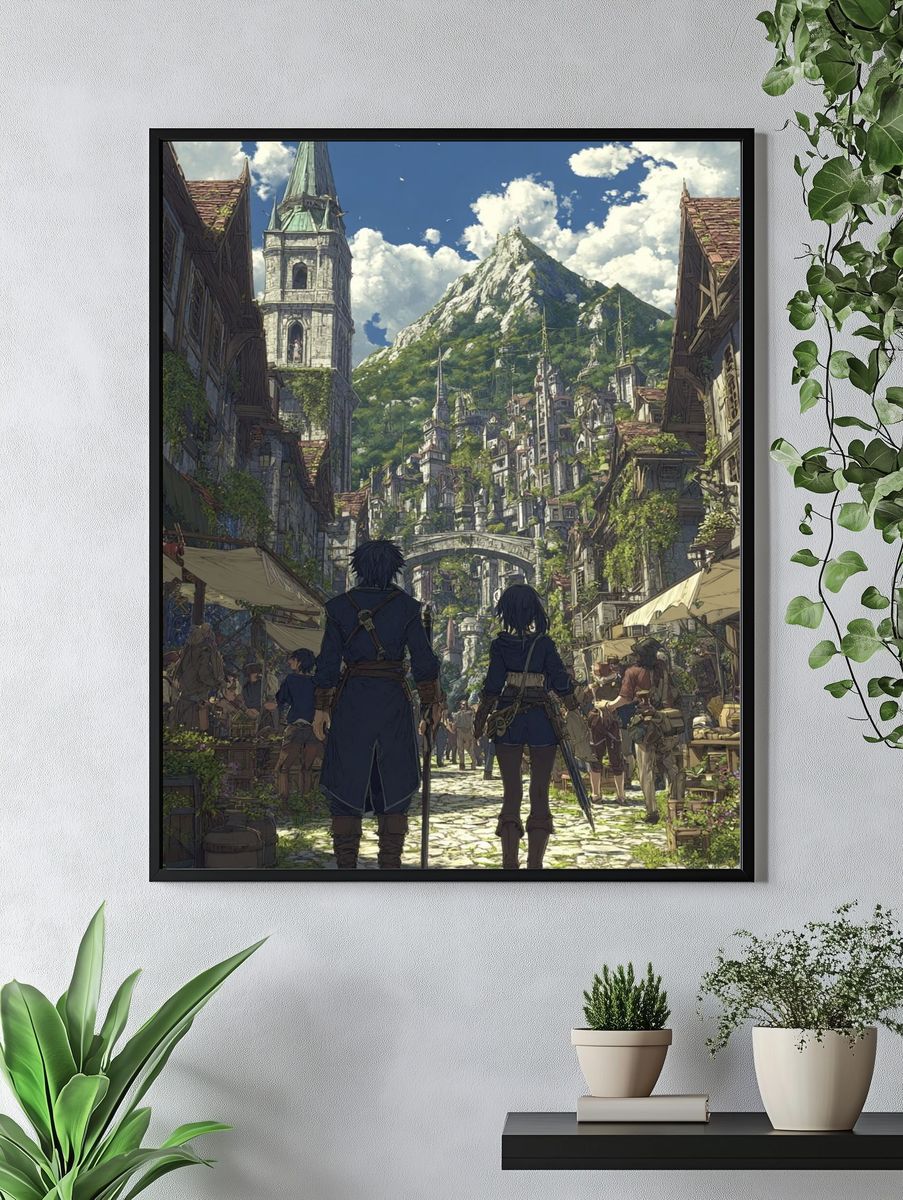 Adventurers in a Fantasy Village — Anime Print. — room view 4