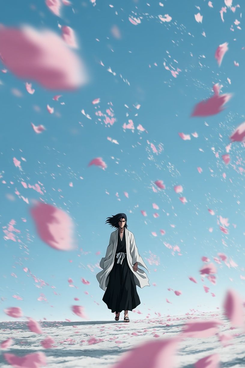 Anime Character in Cherry Blossom Wind — Art Print. poster detail