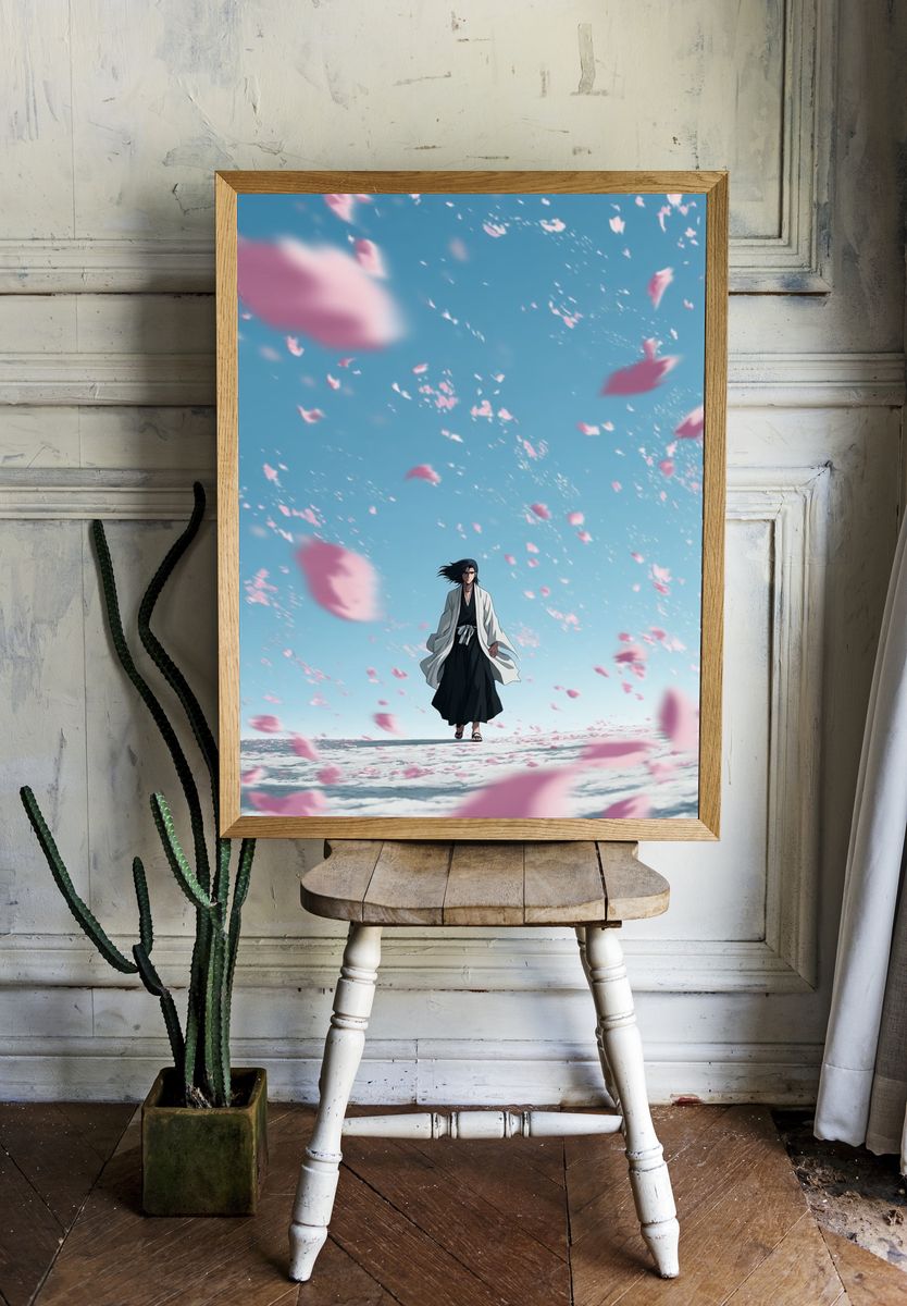 Anime Character in Cherry Blossom Wind — Art Print. room preview