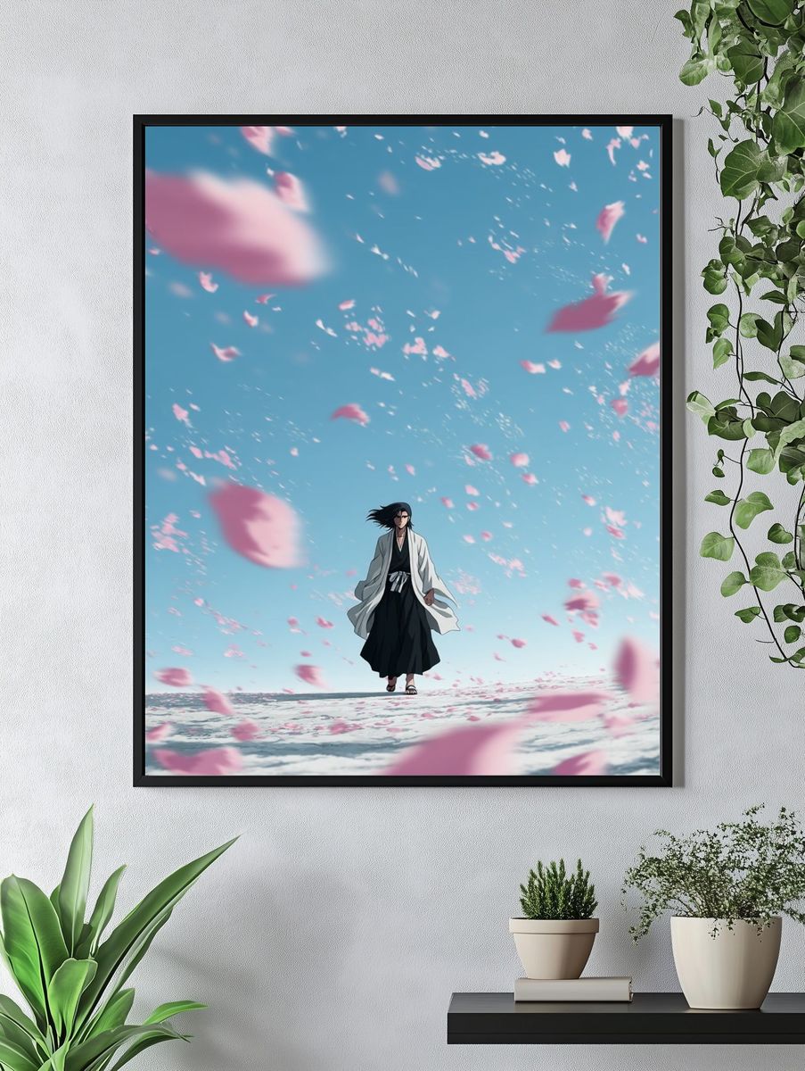 Anime Character in Cherry Blossom Wind — Art Print. — room view 4