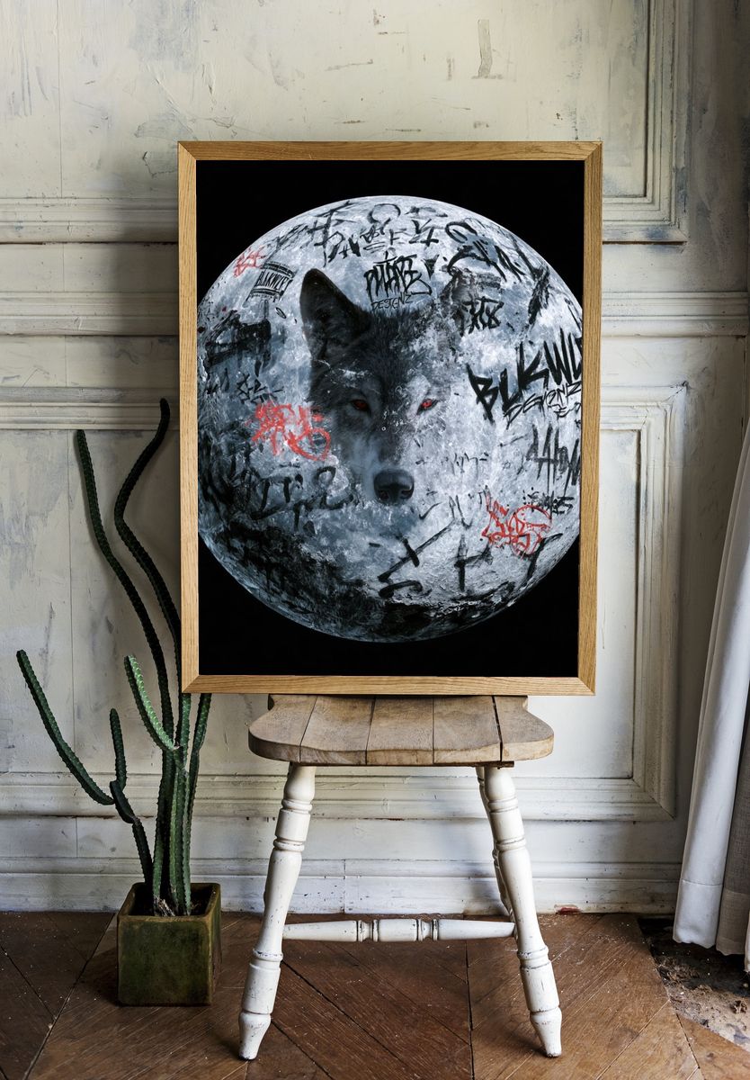 Graffiti Wolf Moon Poster. room preview