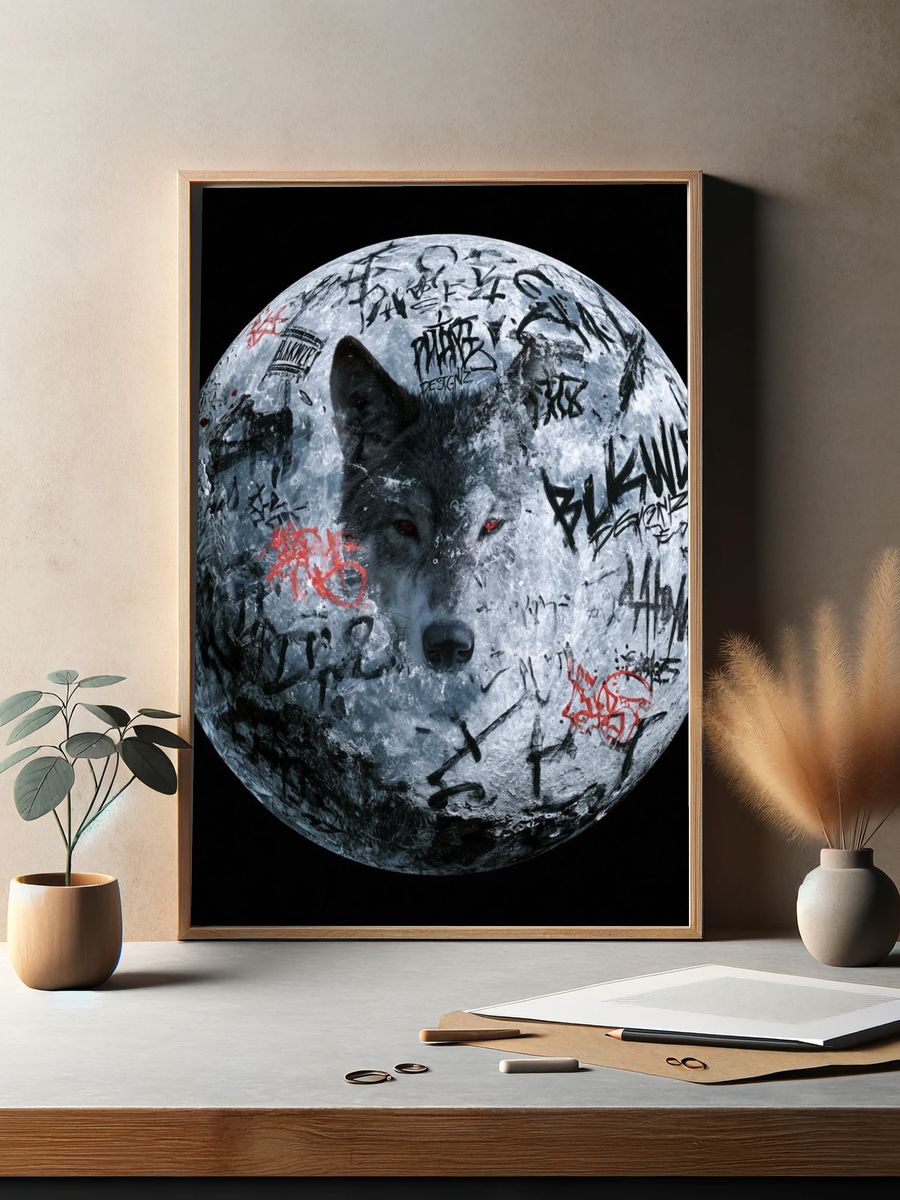 Graffiti Wolf Moon Poster. — room view 2