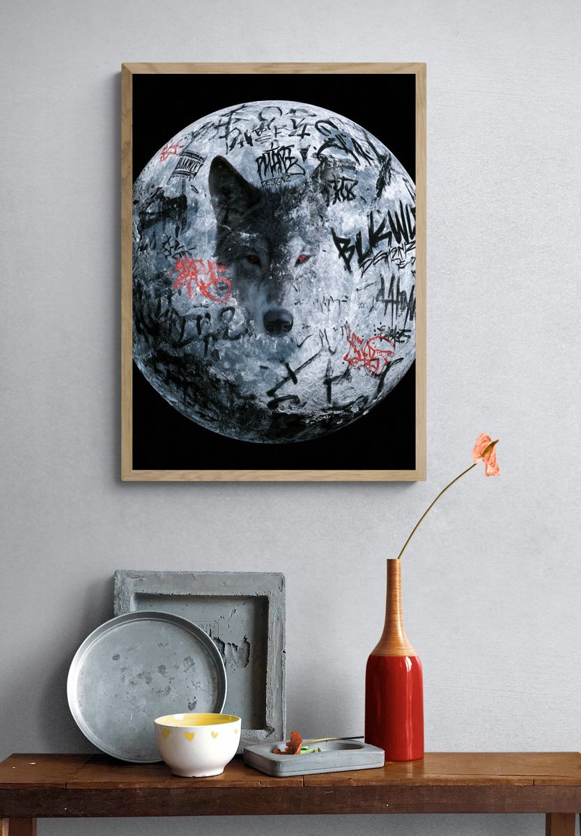 Graffiti Wolf Moon Poster. — room view 3