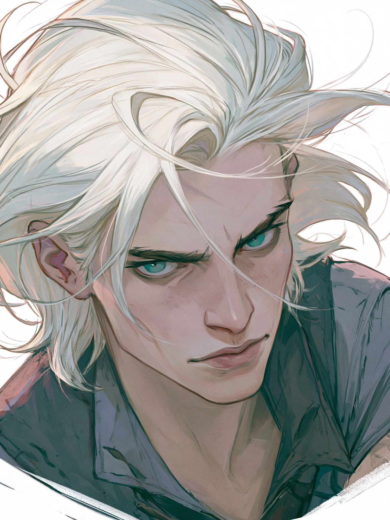 White-Haired Character Portrait Print. poster detail