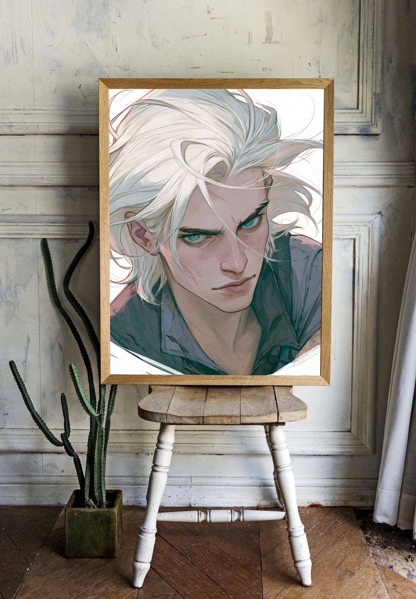 White-Haired Character Portrait Print. room preview