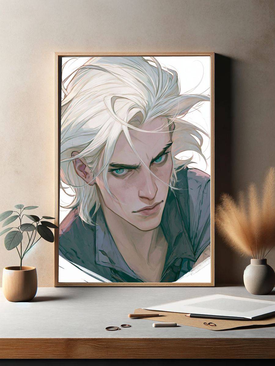 White-Haired Character Portrait Print. — room view 2