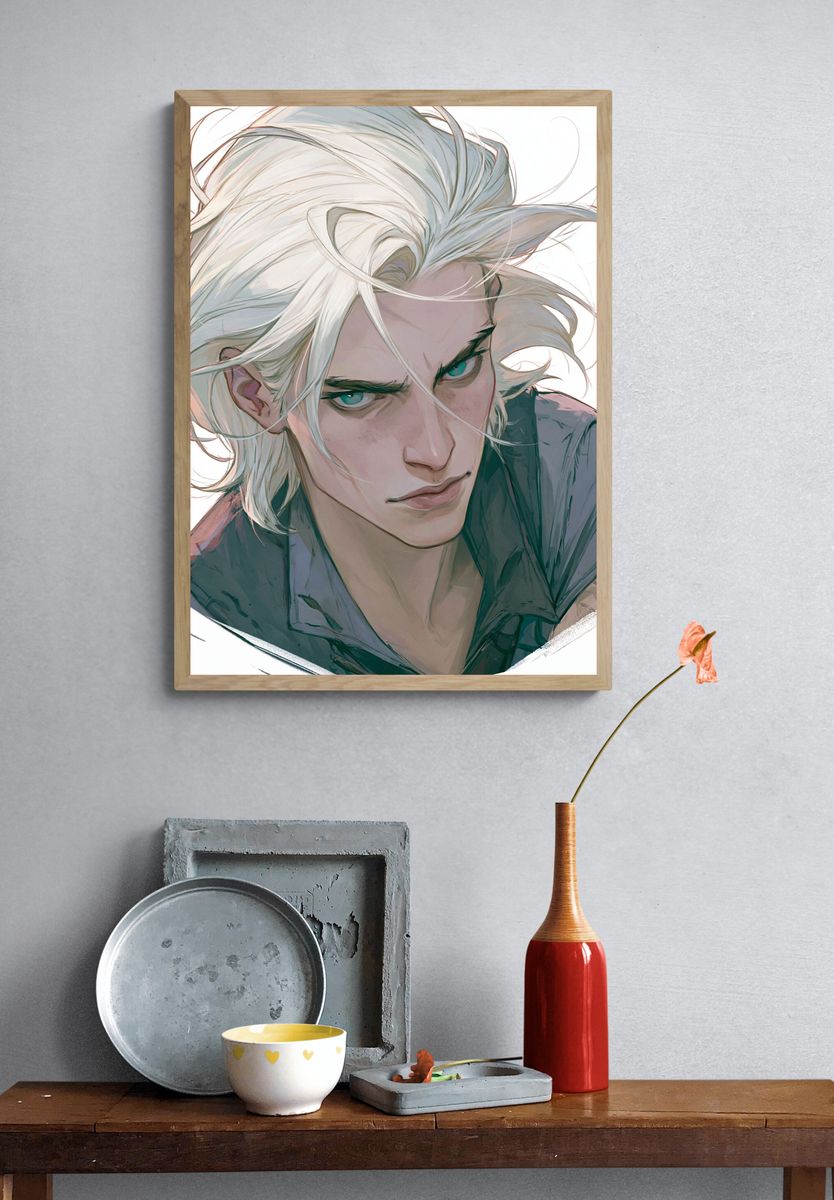 White-Haired Character Portrait Print. — room view 3