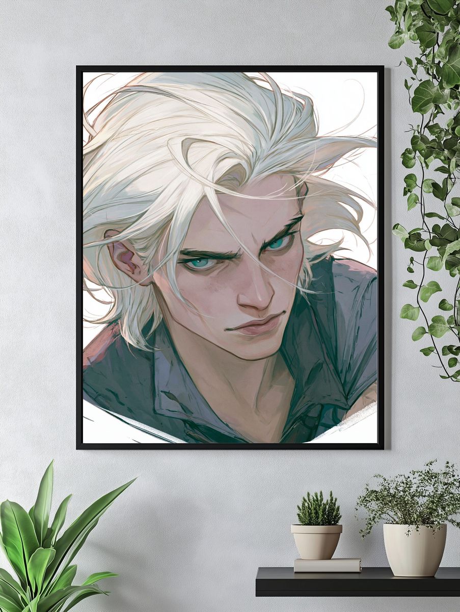 White-Haired Character Portrait Print. — room view 4