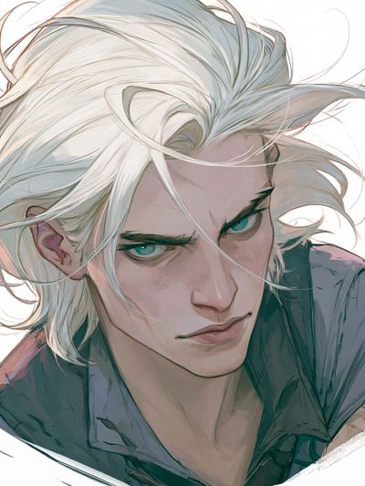 White-Haired Character Portrait Print.