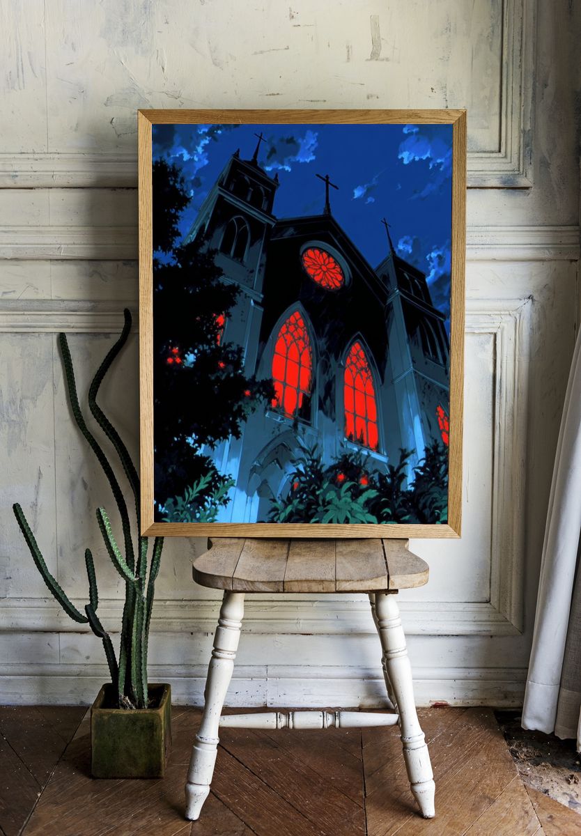 Gothic Church at Night — Anime Print. room preview