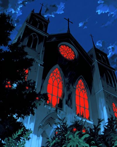 Gothic Church at Night — Anime Print.