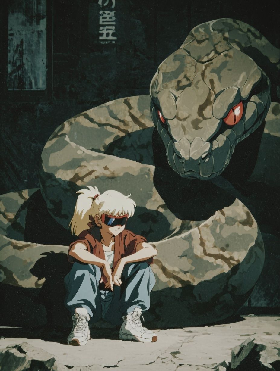 Anime Character with Snake — Illustration Print. poster — anime art