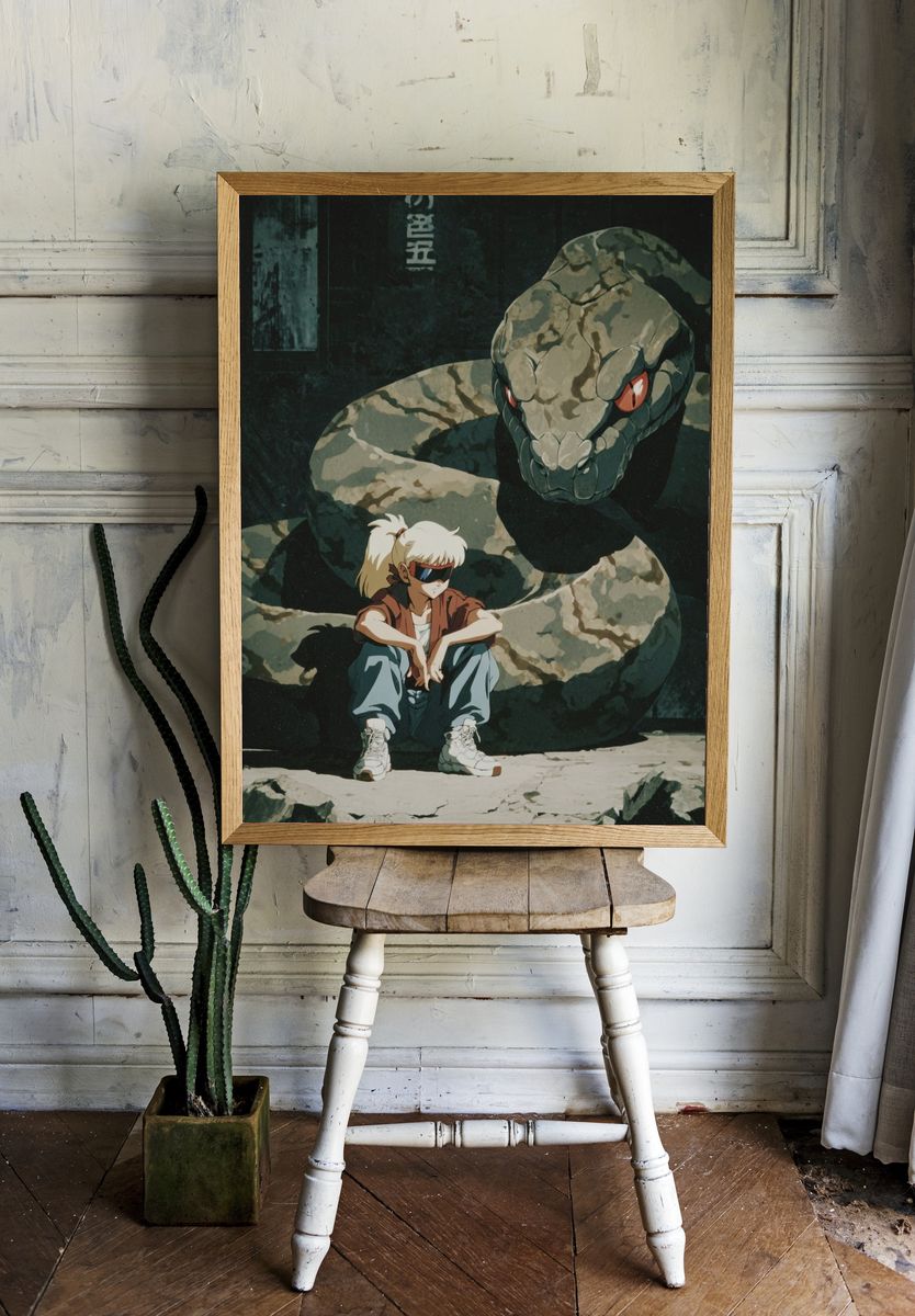 Anime Character with Snake — Illustration Print. — room view 1