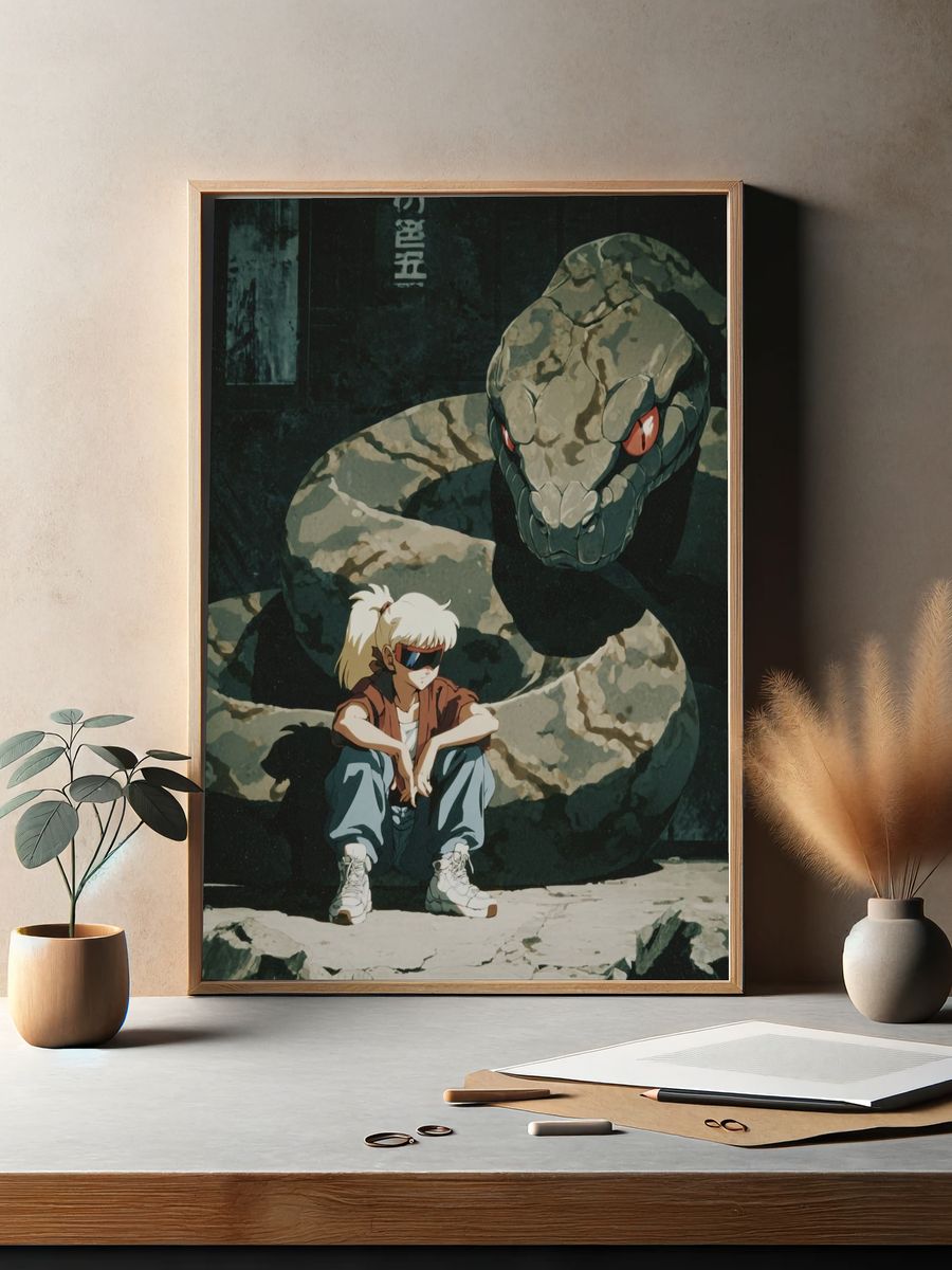 Anime Character with Snake — Illustration Print. — room view 2