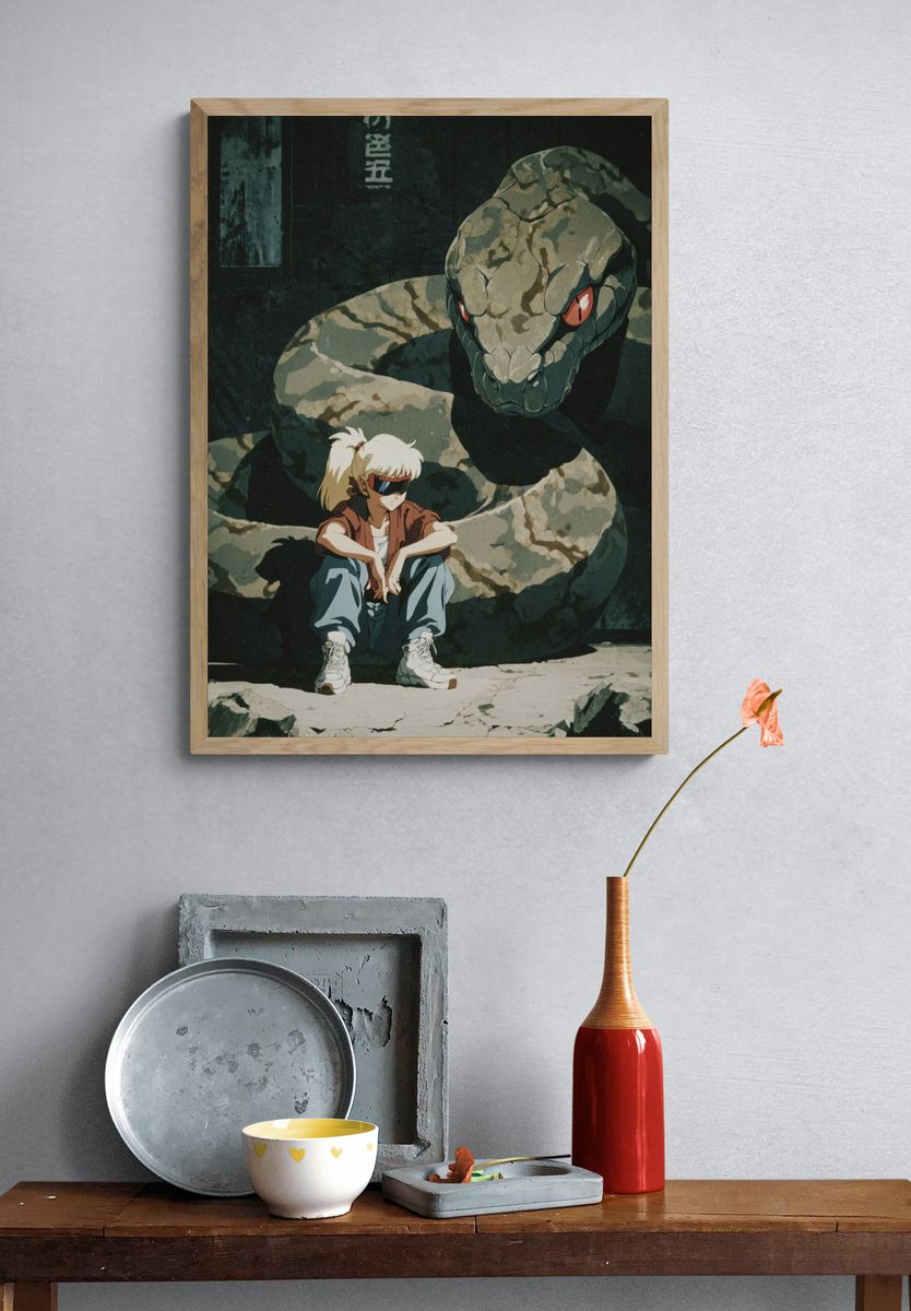 Anime Character with Snake — Illustration Print. — room view 3