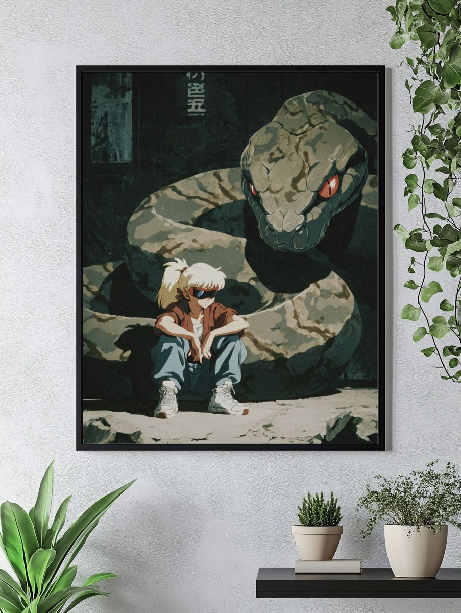 Anime Character with Snake — Illustration Print. — room view 4