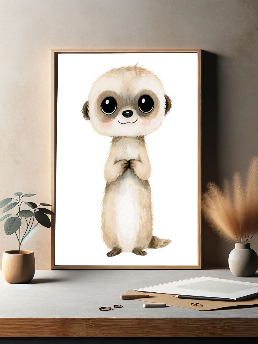 Cute Meerkat Watercolor Poster. — room view 2