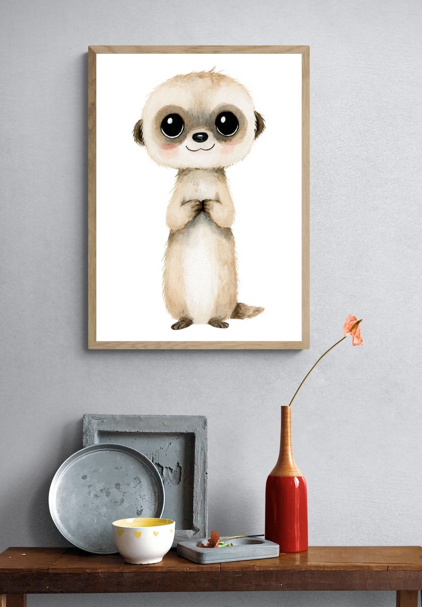 Cute Meerkat Watercolor Poster. — room view 3