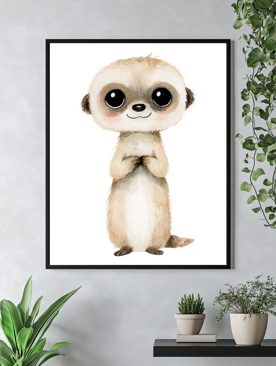 Cute Meerkat Watercolor Poster. — room view 4