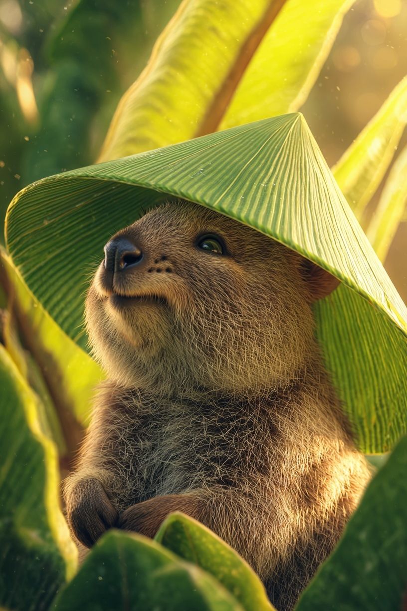 Quokka in Leaf Hat — Animal Photography Print. poster — animals art