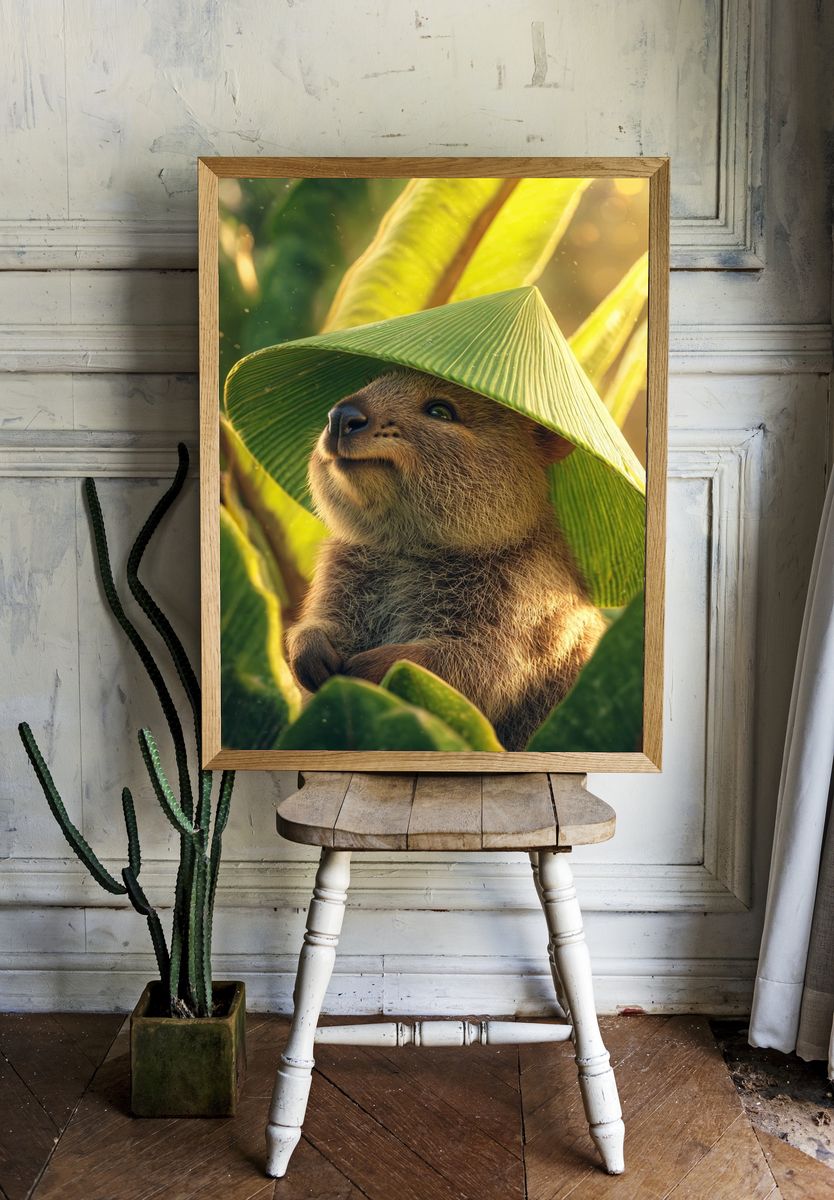 Quokka in Leaf Hat — Animal Photography Print. — room view 1