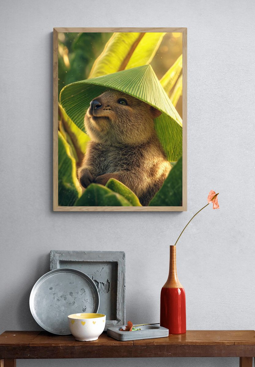Quokka in Leaf Hat — Animal Photography Print. — room view 3
