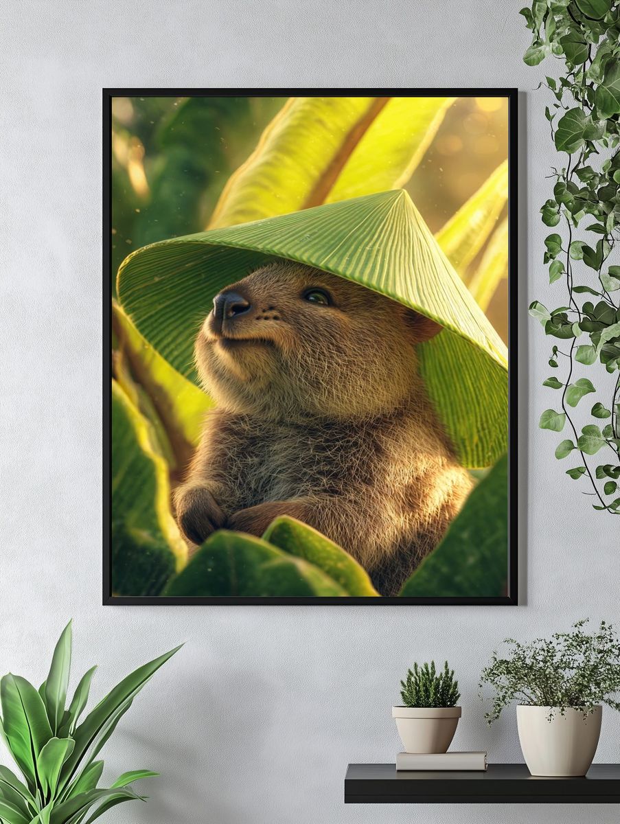 Quokka in Leaf Hat — Animal Photography Print. — room view 4