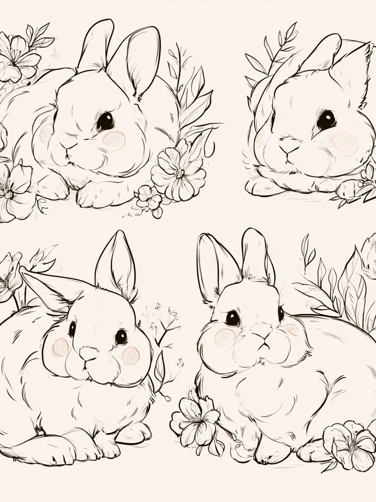 Floral Bunny Sketch Poster. poster detail
