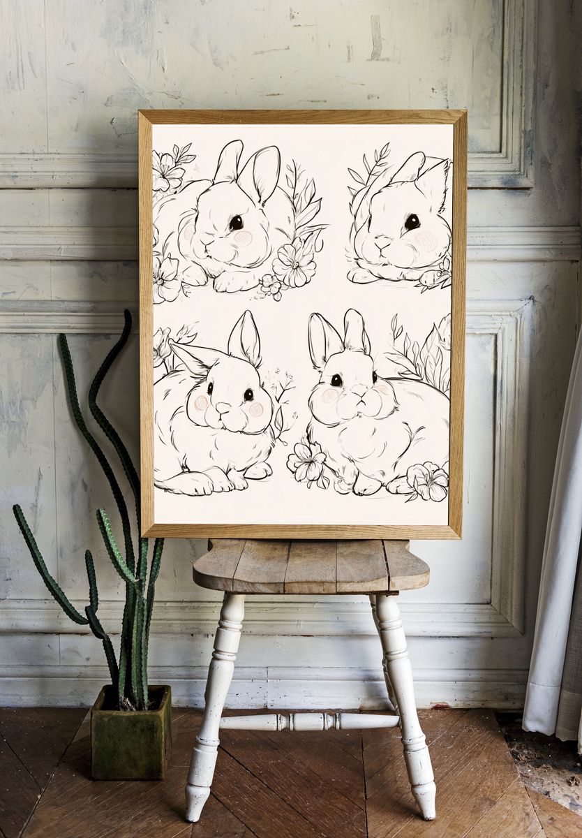 Floral Bunny Sketch Poster. room preview