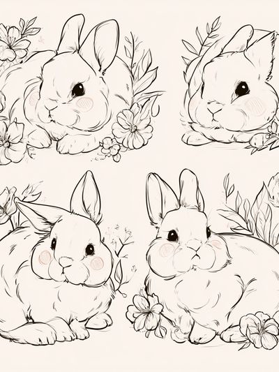 Floral Bunny Sketch Poster.