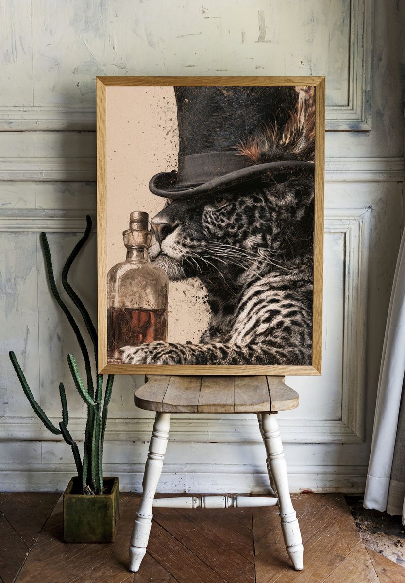 Top Hat Leopard Portrait Poster. room preview