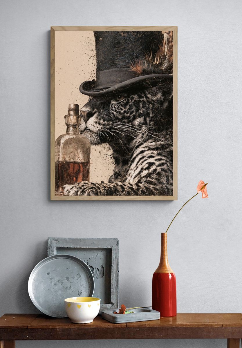 Top Hat Leopard Portrait Poster. — room view 3