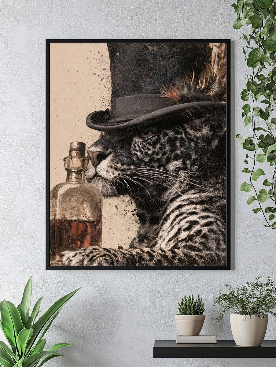 Top Hat Leopard Portrait Poster. — room view 4