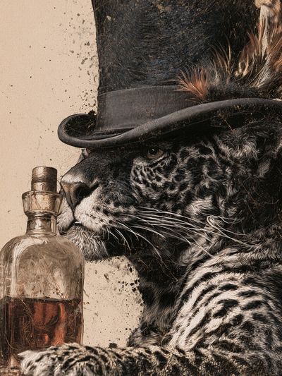 Top Hat Leopard Portrait Poster.