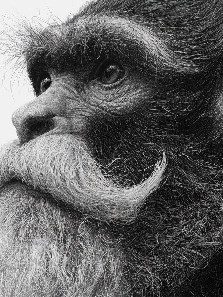 Bearded Monkey Portrait Print. poster — animals art