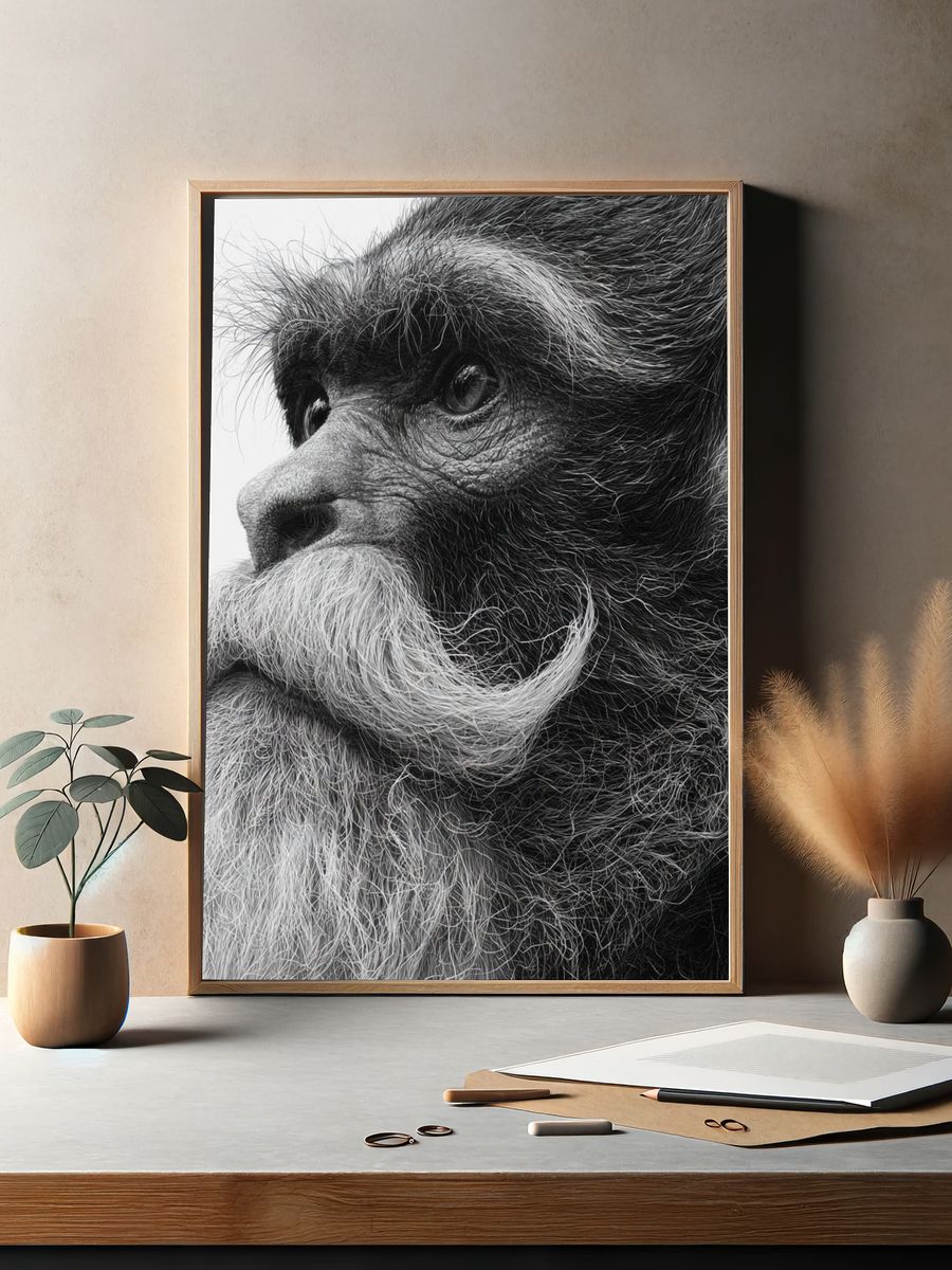 Bearded Monkey Portrait Print. — room view 2
