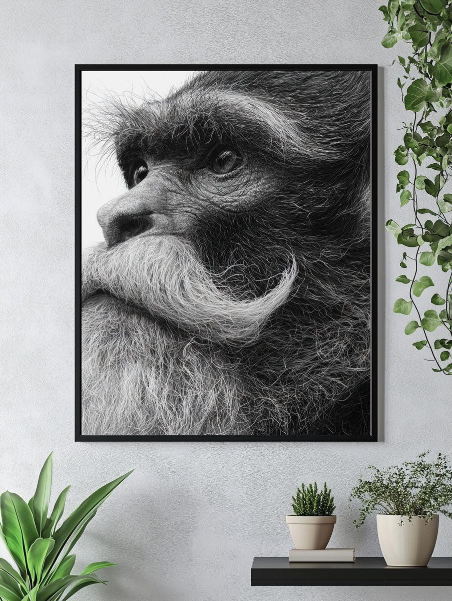 Bearded Monkey Portrait Print. — room view 4