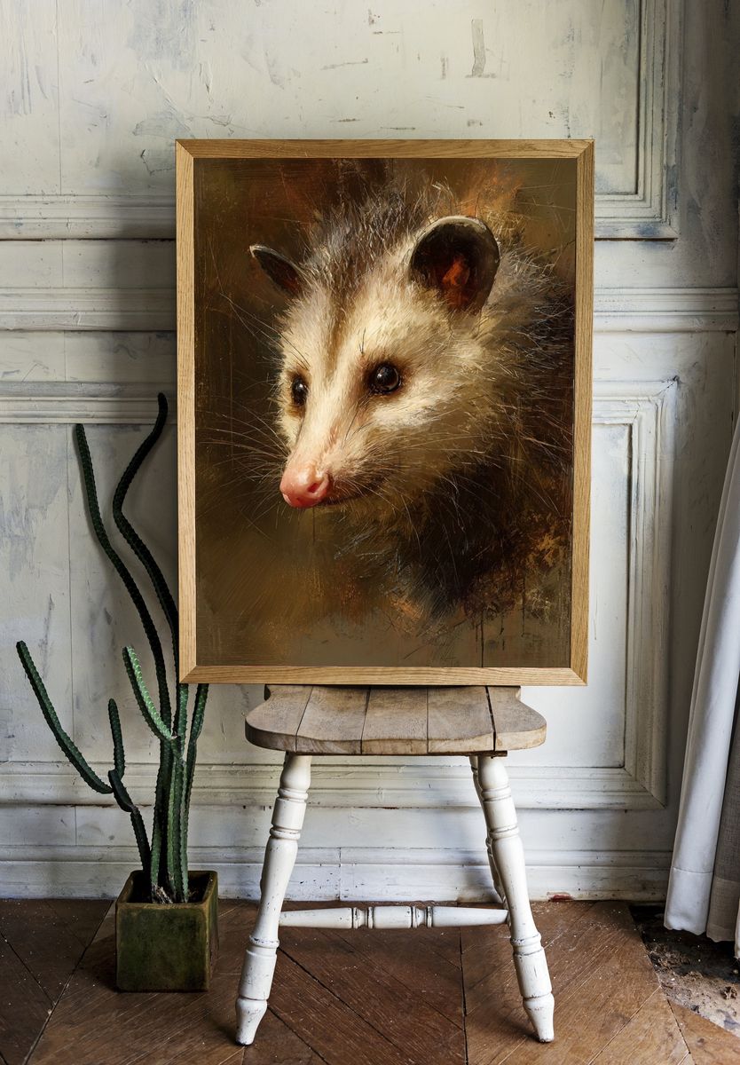 Opossum Portrait — Animal Art Print. — room view 1