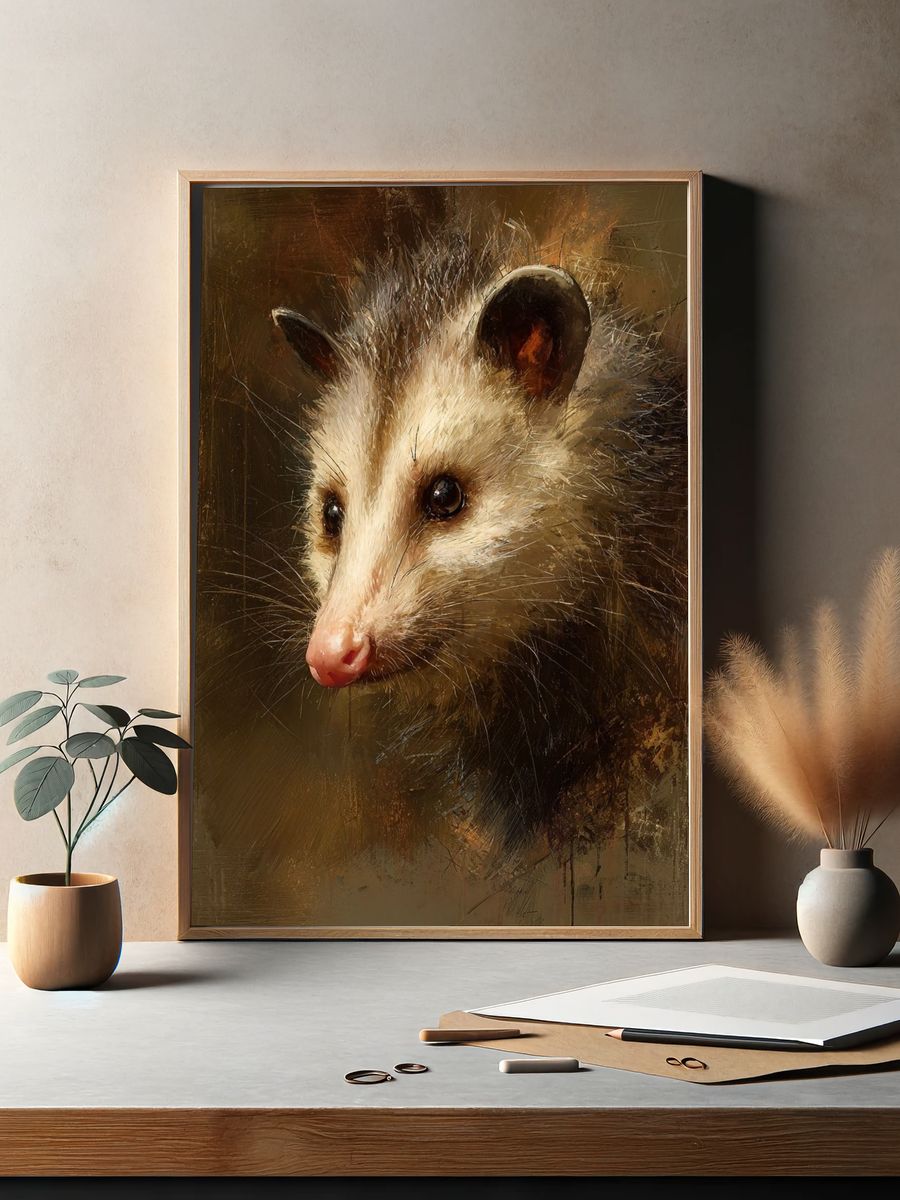 Opossum Portrait — Animal Art Print. — room view 2