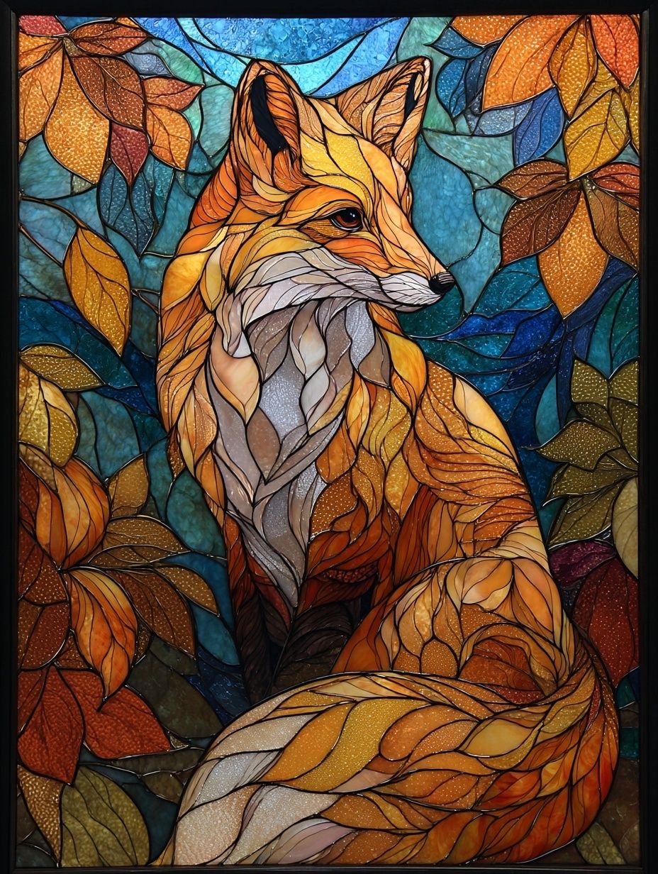 Autumn Fox Stained Glass Poster. poster detail