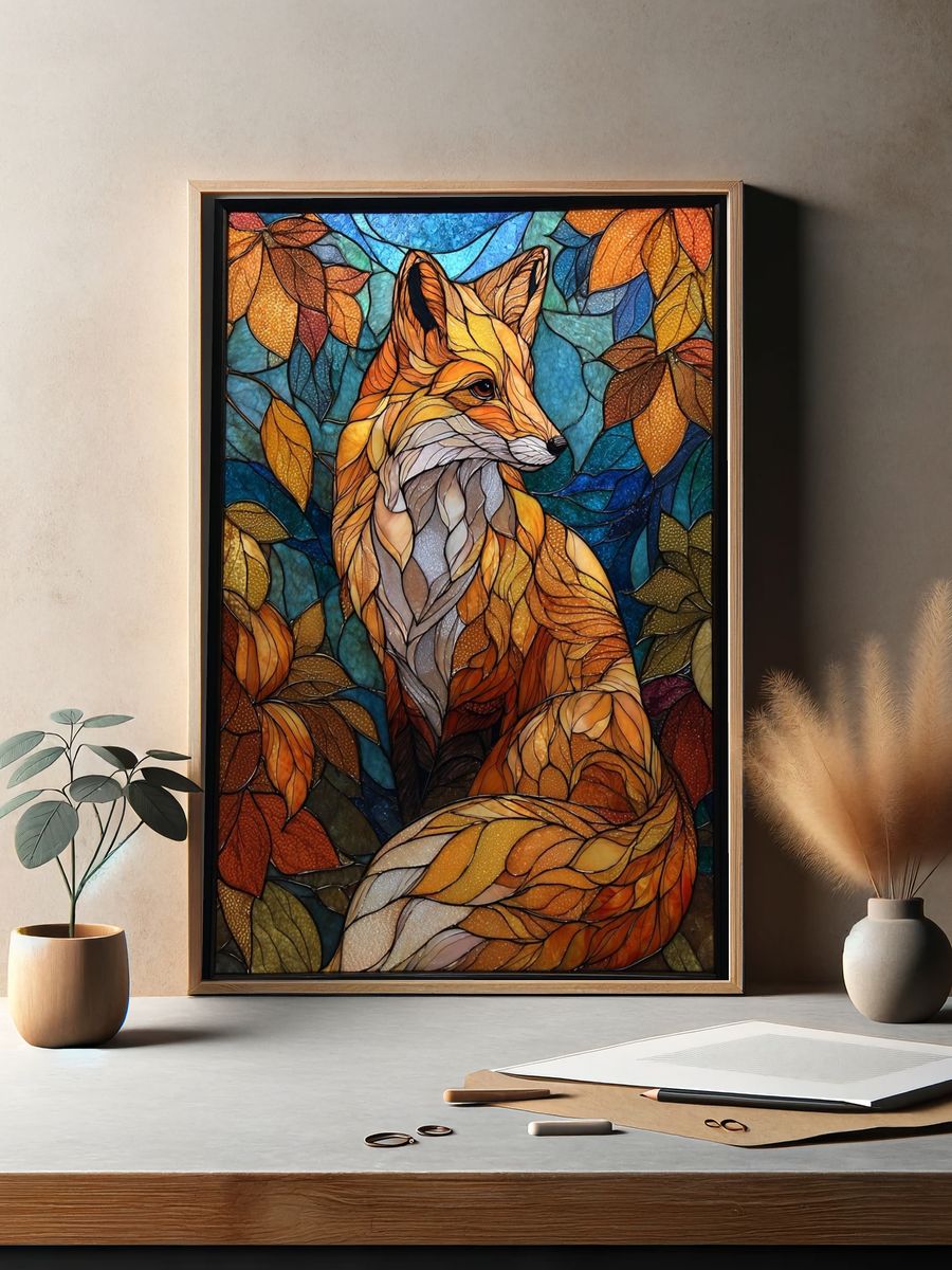 Autumn Fox Stained Glass Poster. — room view 2