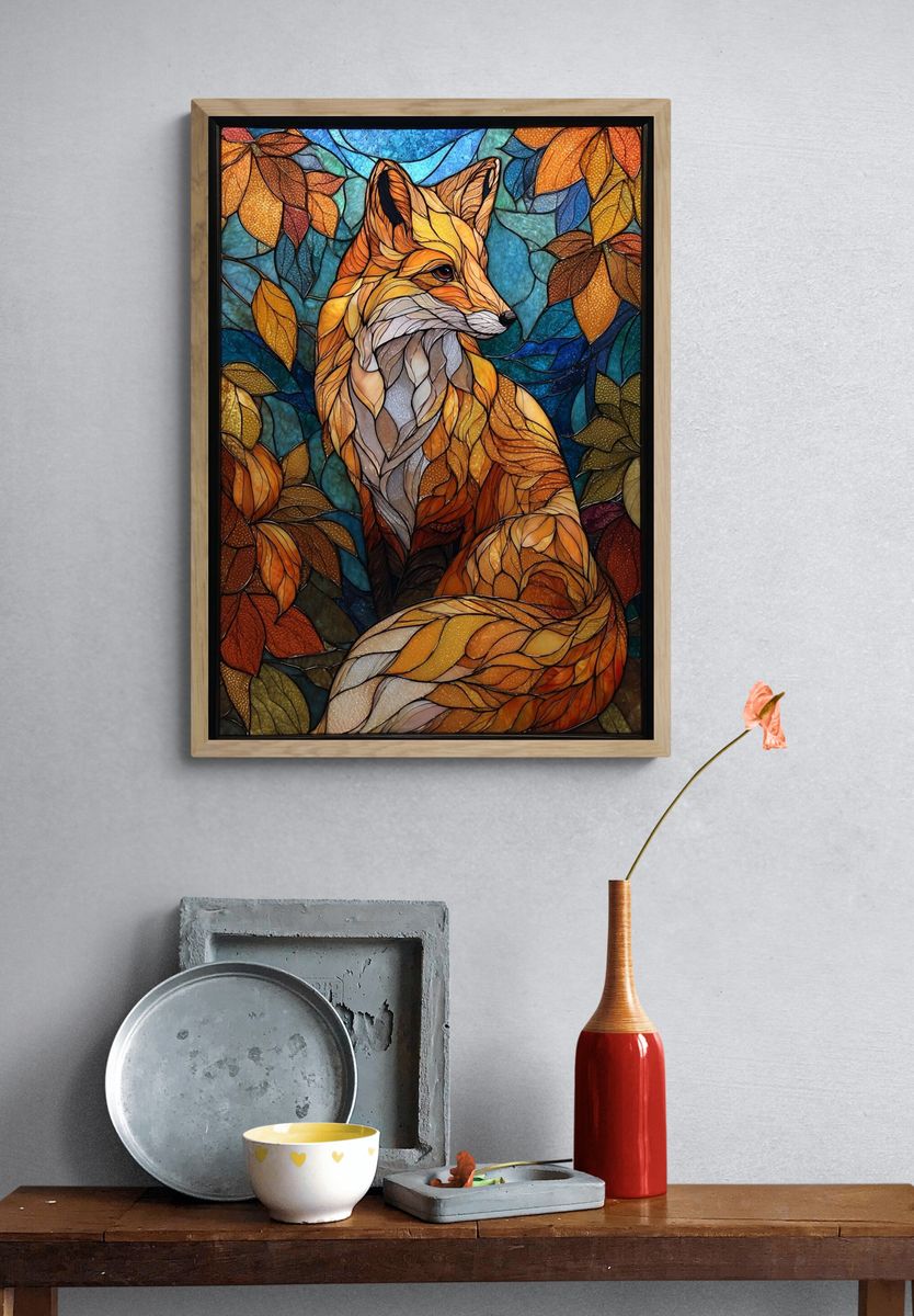 Autumn Fox Stained Glass Poster. — room view 3