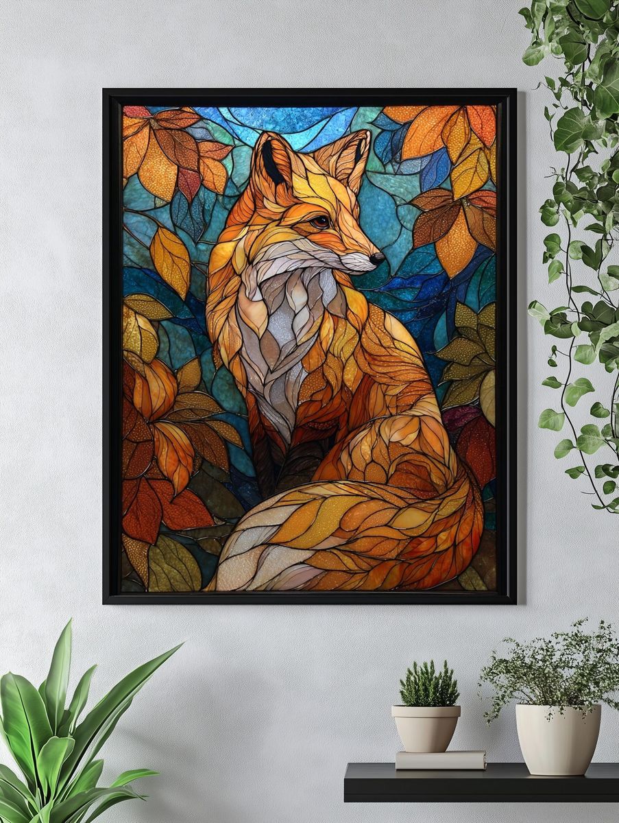 Autumn Fox Stained Glass Poster. — room view 4